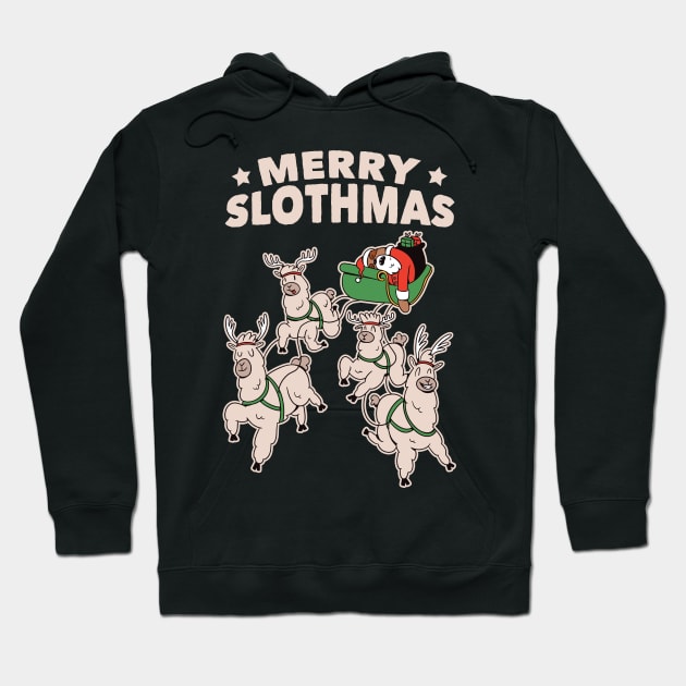 Merry Slothmas Christmas Sloth & Llamas on Santa's Sleigh Hoodie by tobzz